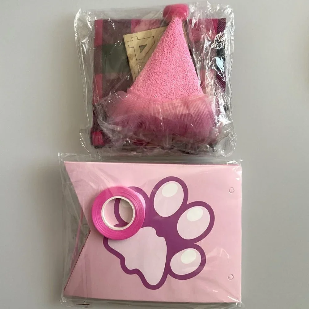 HAPPY BIRTHDAY DOG BANDANA HAT BANNER PARTY SET, PINK